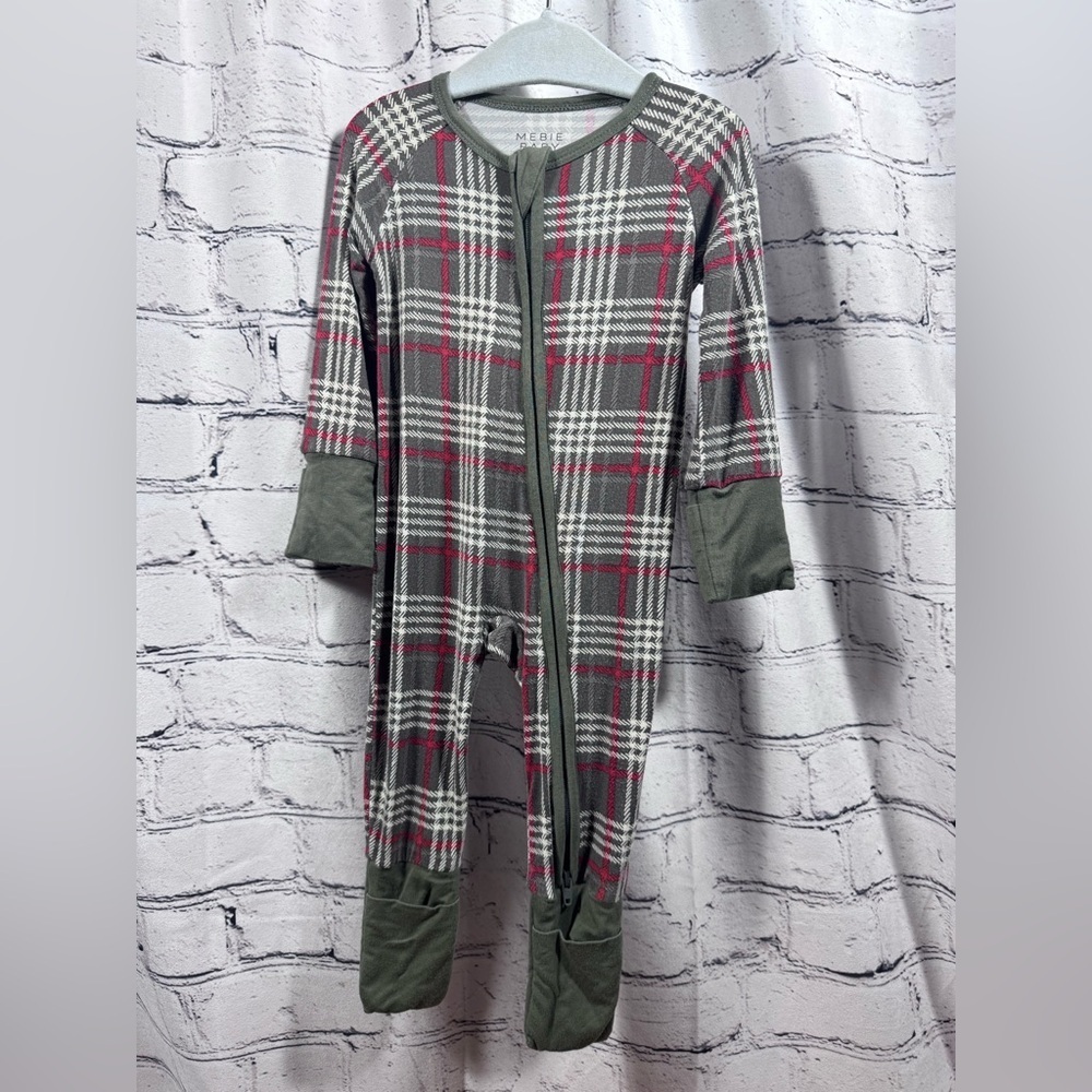 Mebie Baby Plaid Baby Onesie with Green Accents